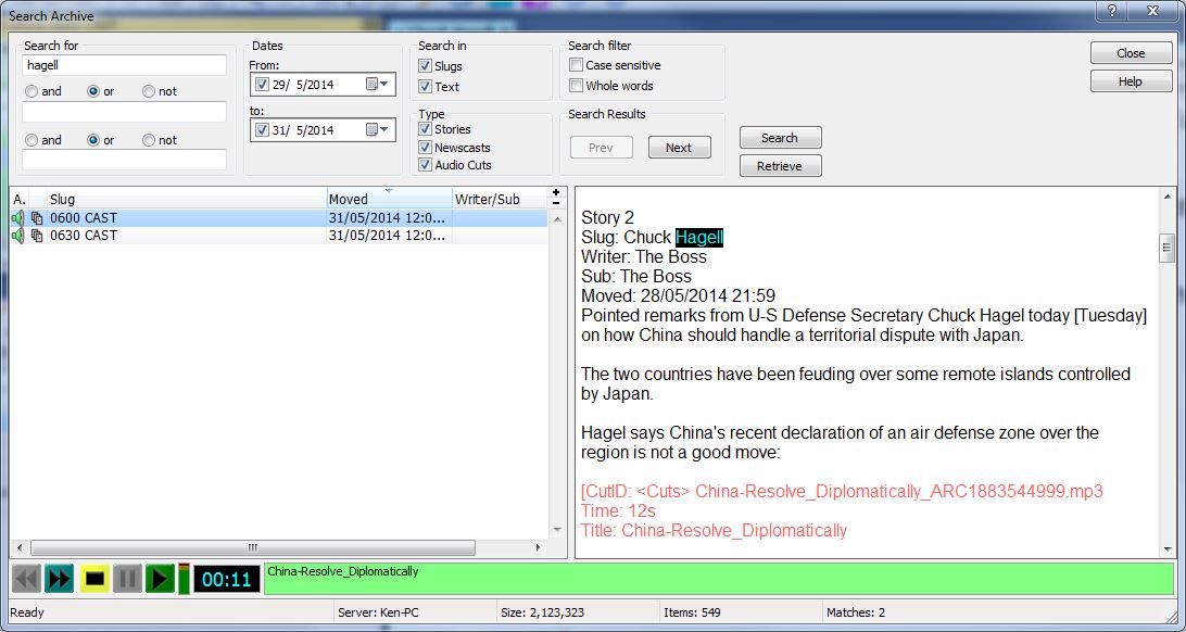 NewsBoss can automatically archive any newscast including audio and makes search, retrieval and repurposing possible within seconds. Click to enlarge. Archive-1