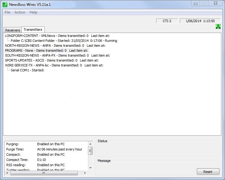 NewsBoss transmitters are easily configured to send text and audio data to external locations in various formats including XML, ASCII and several forms of ANPA. Click to enlarge. WiresTransmitters-3